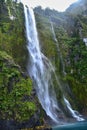 Waterfall in Milford Sound, Fjordland, New Zealand landscape