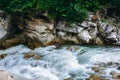 Waterfall in mountain river. Amazing nature. Power of water Royalty Free Stock Photo