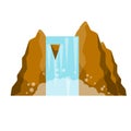 Waterfall on the mountain. Rocks and water. Tropical island, Southern landscape. Cartoon flat illustration