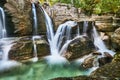 Waterfall mountain stream river. Okatse Canyon in Georgia.