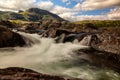 The waterfall in the national park Stora SjÃÂ¶fallet in Sweden. This is made near the Storasjofallet Mountain lodge. Made in the