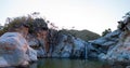 Waterfall and natural swimming pool at Cascada Sol Del Mayo on the Baja California peninsula in Mexico