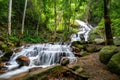 The waterfall near Mae Kampong village, Chiang Mai city, Thailand. Fresh flowing water stream in jungle. Thailand mountains Royalty Free Stock Photo