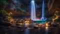 waterfall at night highly intricately detailed of beautiful Waterfall at Little River Canyon glowing water