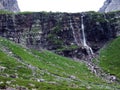 Waterfall Oberer Jetzbachfall in the alpine valley of Im Loch