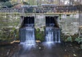 The waterfall out dam of city pond in Bueckeburg, Germany