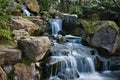 Waterfall over rocky cliffs in Kyoto Garden, Holland Park Royalty Free Stock Photo