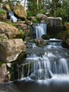 Waterfall over rocky cliffs in Kyoto Garden, Holland Park Royalty Free Stock Photo