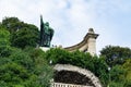 Waterfall park mountain statue stone in Budapest, Hungary