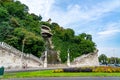 Waterfall park mountain statue stone in Budapest, Hungary