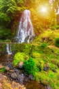 Waterfall at  Parque Natural Da Ribeira Dos Caldeiroes, Sao Miguel, Azores, Portugal. Beautiful waterfall surrounded with Royalty Free Stock Photo