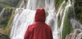 Waterfall person iceland Seljalandsfoss travel