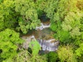 waterfall photography shot from drone on top view, huay mae khamin waterfall in kanchanaburi province, thailand