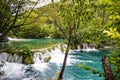 Waterfall of Plitvice lake, Croatia natural travel background, n Royalty Free Stock Photo