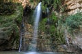 Waterfall and pool in the desert. Waterfall, Ein Gedi, Israel Royalty Free Stock Photo