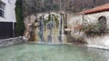 Waterfall and pool at Loutra Pozar of Aridaia in Macedonia Royalty Free Stock Photo
