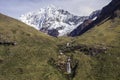 Waterfall and Quitaraju mountain peak located in the Cordillera Royalty Free Stock Photo