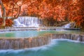 Waterfall in rain forest (Tat Kuang Si Waterfalls at Laos Royalty Free Stock Photo