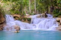 Waterfall in rain forest (Tat Kuang Si Waterfalls) Royalty Free Stock Photo