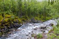 Waterfall on Risjok river in Khibiny Mountains, Kola Peninsula, Russia