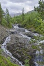 Waterfall on Risjok river in Khibiny Mountains, Kola Peninsula, Russia