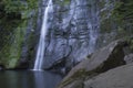 Waterfall on gray rock