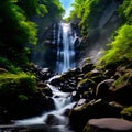 waterfall road cascading waterfalls cascade down rocky cliffs e Royalty Free Stock Photo
