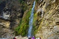 Waterfall beside the road in Himalayan mountain, near Thimphu, Bhutan Royalty Free Stock Photo