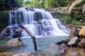 A waterfall with rock and dead tree in the tropical forest, in Vietnam Royalty Free Stock Photo