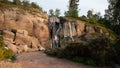 waterfall from the rock in the park in summer Royalty Free Stock Photo