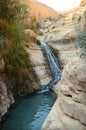 Waterfall in rocks Ein Gedi. Israel Royalty Free Stock Photo