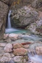 Waterfall in the rocks in the mountains, Monte Cucco NP, Appennines, Umbria, Italy Royalty Free Stock Photo