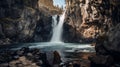 Waterfall in rocky canyon with turquoise water