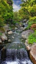 A waterfall running down the stones in a picturesque forest