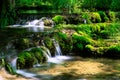 Waterfall at sinter terraces with mystical light