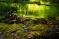 Waterfall at sinter terraces with mystical light