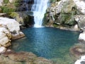 A waterfall and a small pool in the rocks. Oniore waterfall, Georgia Royalty Free Stock Photo