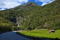 Waterfall Stalheimfossen on river Naeroydalselvi at Stalheim in Norway