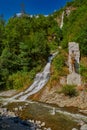 Waterfall and statue in Borjomi town central park