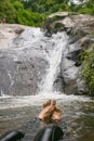 Waterfall and stones large beauty nature in north Thailand