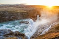 Waterfall and the sunrise of Iceland Gullfoss Royalty Free Stock Photo