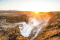 Waterfall and the sunrise of Iceland Gullfoss Royalty Free Stock Photo