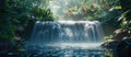 Waterfall Surrounded by Dense Green Forest Royalty Free Stock Photo