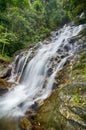 Waterfall surrounded by green nature, the wet rock and mossy around Royalty Free Stock Photo