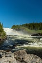 The waterfall Tannforsen in Sweden with a rainbow in the water spray Royalty Free Stock Photo