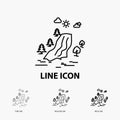 waterfall, tree, pain, clouds, nature Icon in Thin, Regular and Bold Line Style. Vector illustration