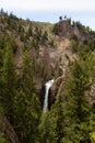 Waterfall and Trees in the American Landscape. Tower Fall in Yellowstone National Park