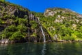 Waterfall Trollfjord Trollfjorden in the Lofoten Islands, Norw Royalty Free Stock Photo