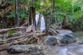 Waterfall in tropical deep forest at Erawan National Park Royalty Free Stock Photo