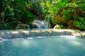 Waterfall in tropical deep forest at Erawan Royalty Free Stock Photo